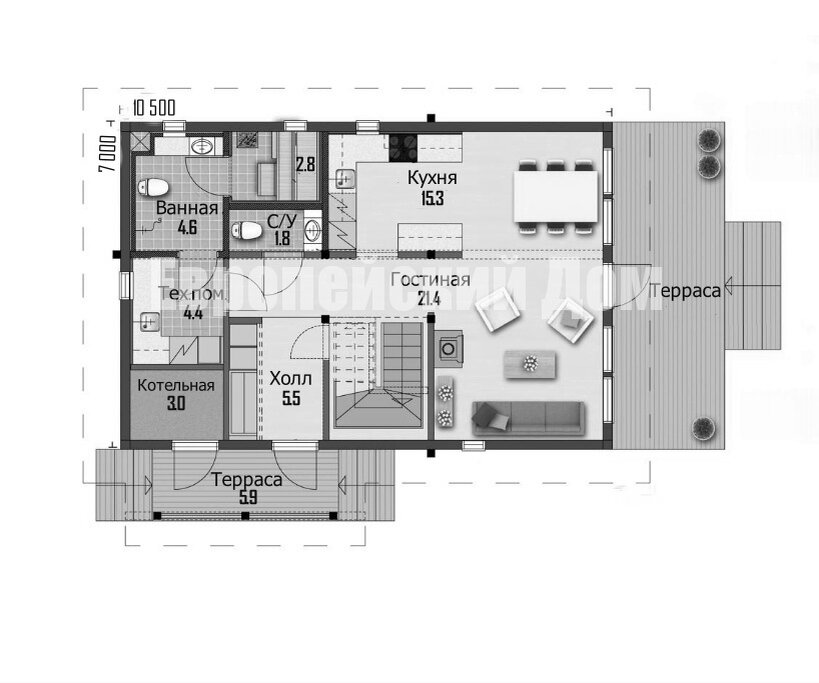 Планировка 1 этажа.  Источник фото: dom-bt.com