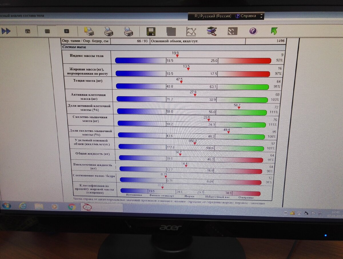 2017 год: жировая масса 13.5, процент жира  22.2% 
