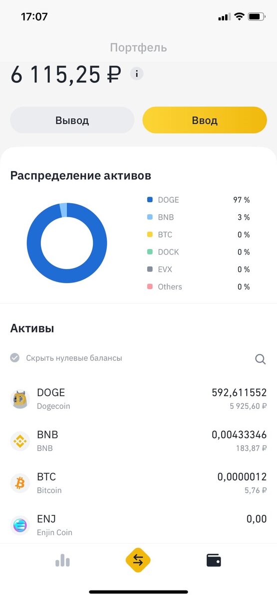 Скриншот из моего портфеля с биржи binance