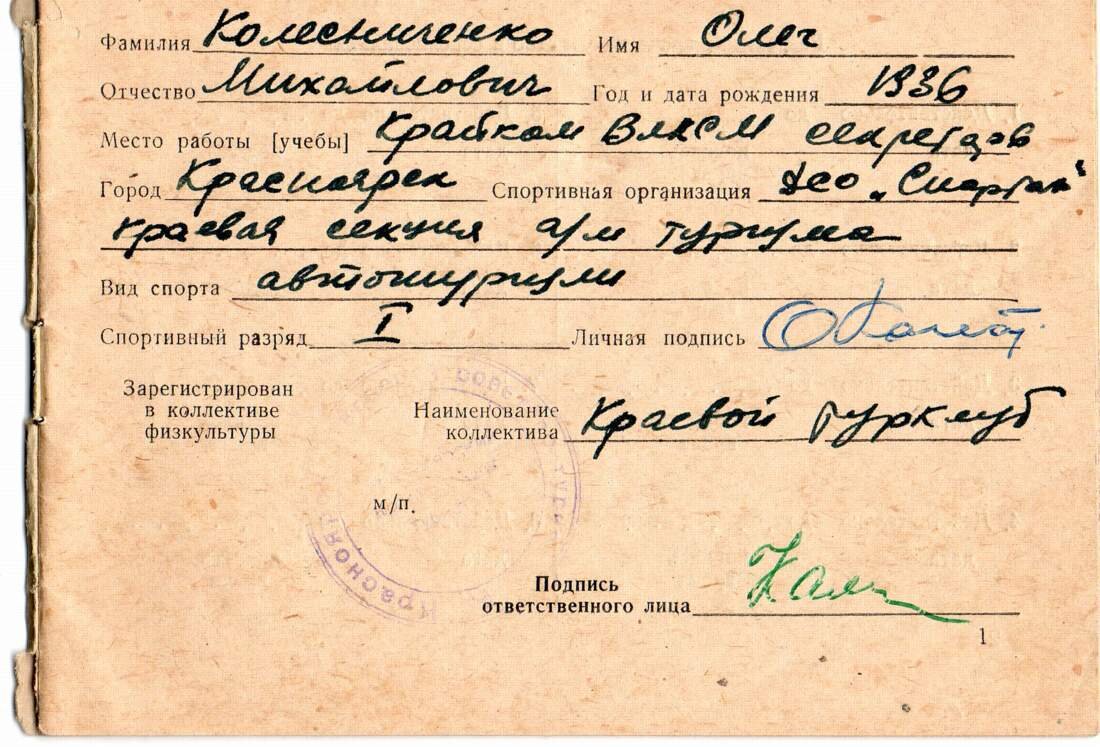 Комсомольский секретарь увлекался автотуризмом