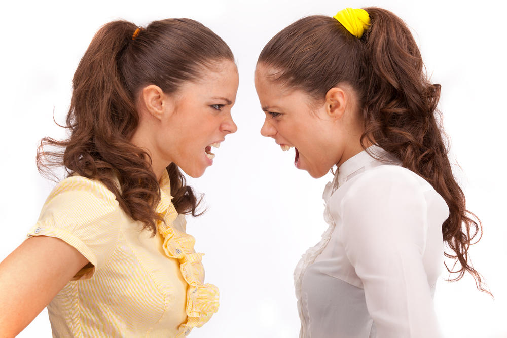 Девушки ссорятся. Две девушки ссорятся. Подруги ссорятся. Две женщины спорят. Близнецов обидеть