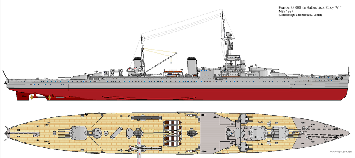 Схема внешнего вида одного из вариантов французского линейного крейсера проекта 1927-1928 годов