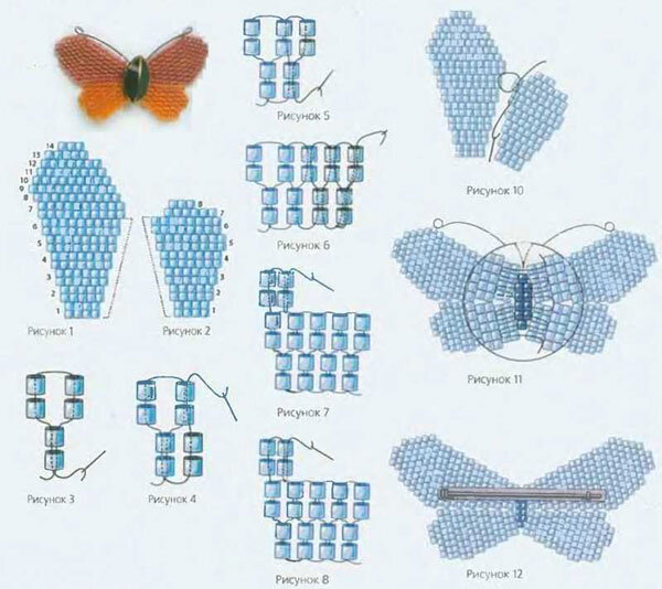 Бабочки из бисера. Схемы плетения.