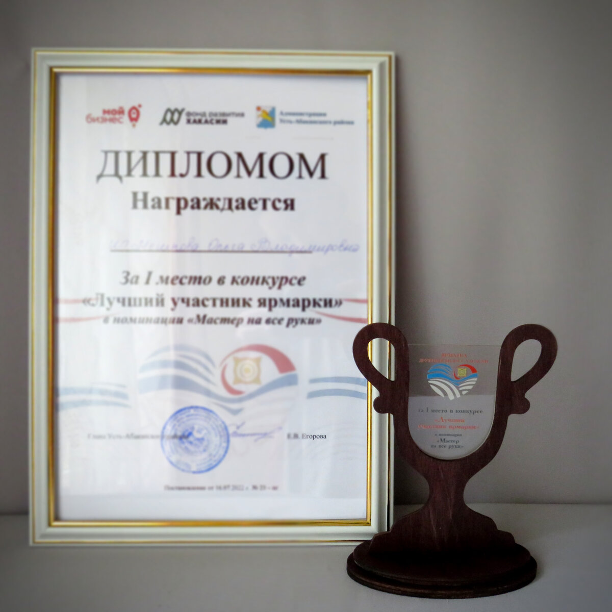 Диплом и кубок за участие в ярмарке