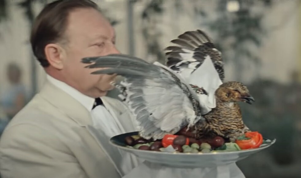 Почему в фильме Бриллиантовая рука птица, поданная в Плакучей Иве, в ...