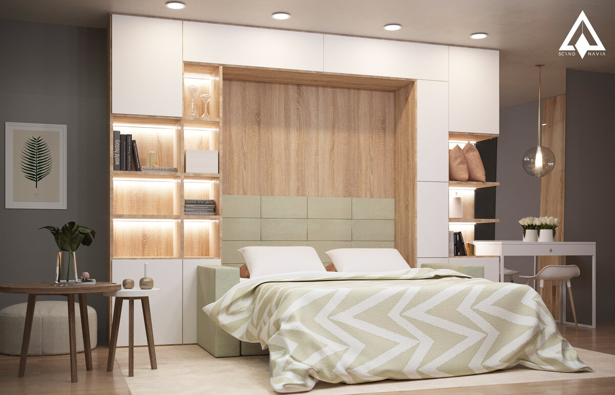 Шкаф кровать трансформер от Скандинавии мебель со встроенной электрикой