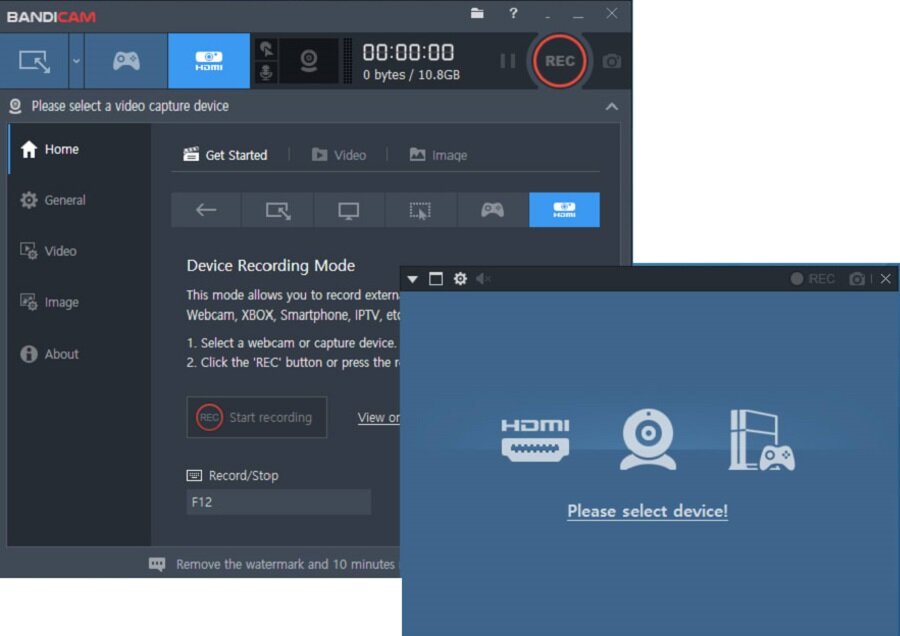 Выбор источника в Bandicam