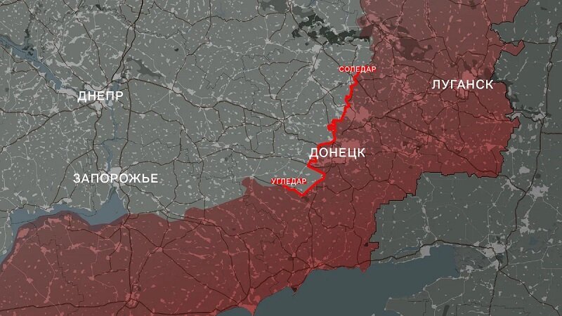 Линия наиболее ожесточенных боев от Угледара до Соледара. Источник: WarGonzo.