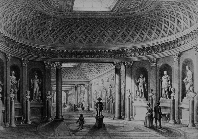 Lithograph representing the interior of the sculpture gallery in Villa Campana at San Giovanni in Laterano. Taken from d'Escamps, Biblioteca dell'Accademia di San Luca, Rome. 