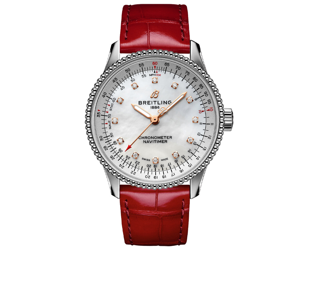 Часы Breitling Navitimer Automatic в 35 мм корпусе из стали с безелем с зубчатым обрамлением и бриллиантовыми метками