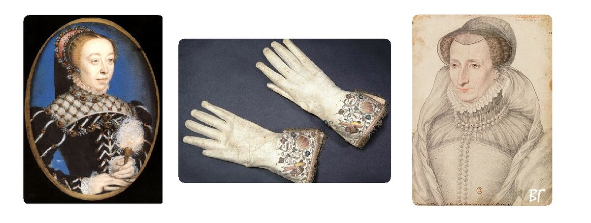 Слева портрет Екатерины Медичи, справа - Жанны д'Альбре