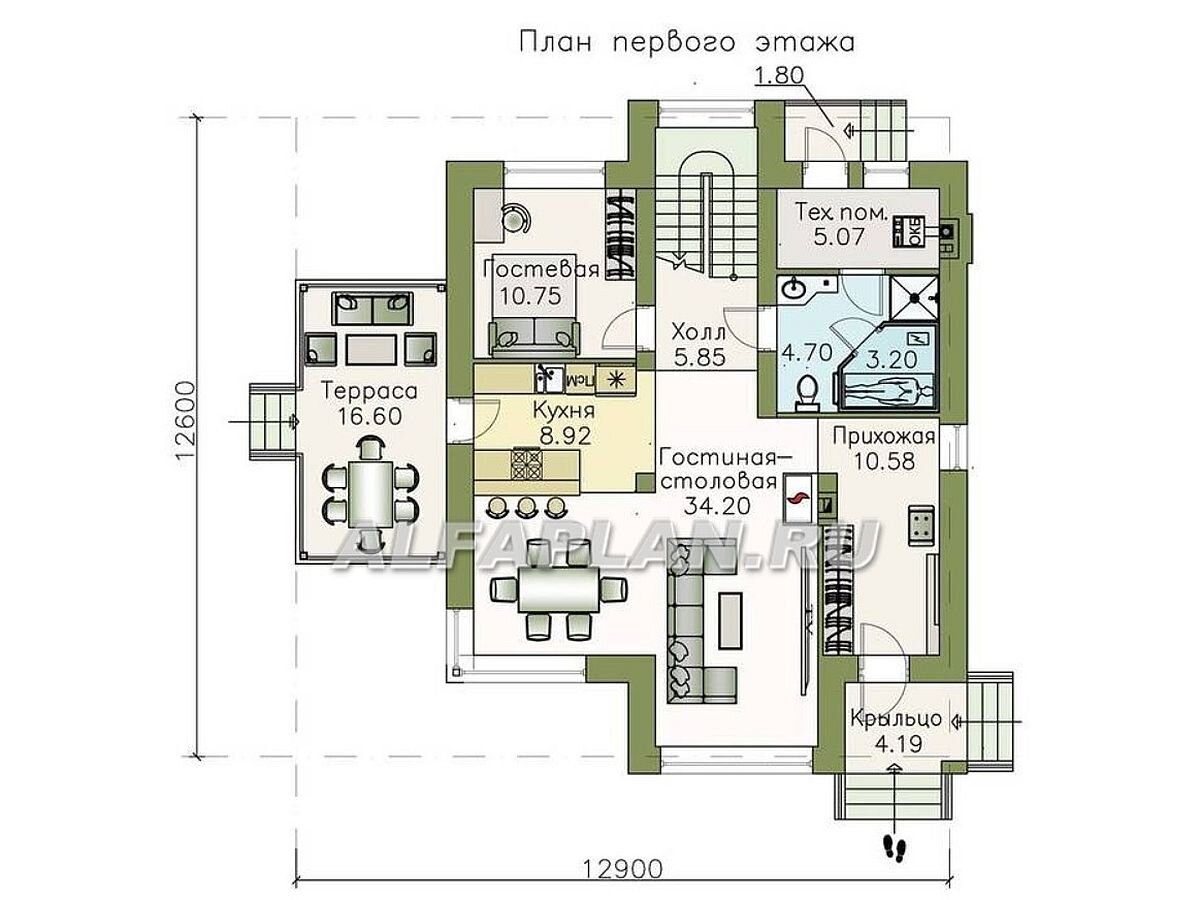 НА СЛАЙД-ШОУ 3 ФОТО: ПЛАНИРОВКА ДОМА по проекту 692а-2 "Печора" 
1 этаж:
- открытая      планировка – кухня и гостиная-столовая с камином – единое пространство      площадью 43 м2
- кабинет      (гостевая или спальня хозяев дома) на 1 этаже
- сауна
- широкие      панорамные окна;
- крытая      терраса (при желании может быть застеклена)
- тех. помещение (котельная) с выходом на задний двор)