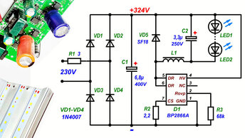 Как работает схема импульсного светодиодного драйвера с дросселем на примере ШИМ микросхемы BP2688A, описание принципа действия