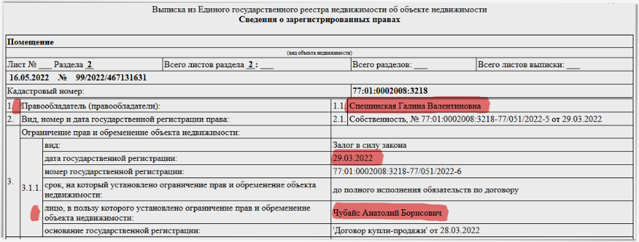 Выписка из ЕГРН по жилплощади в ЖК Mon Cher.