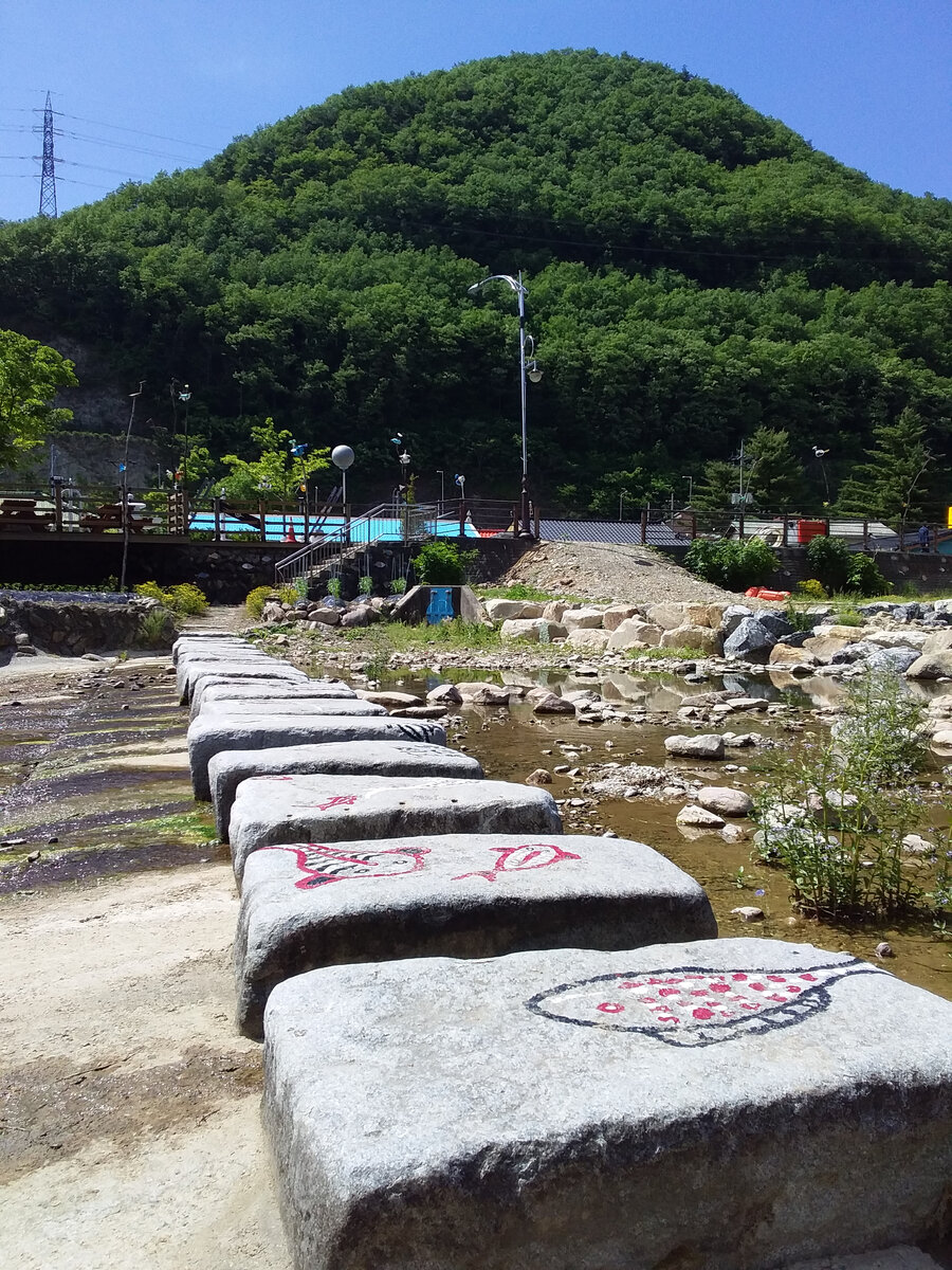 Пешеходная дорожка через речку выполненная из камней