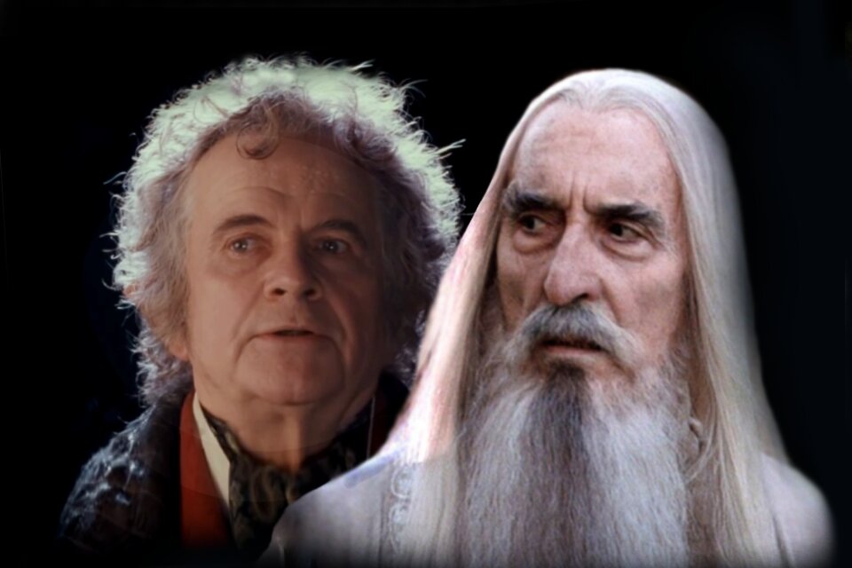    Бильбо и Саруман Белый. Кадры из фильма «Властелин колец: Братство кольца» (2001)