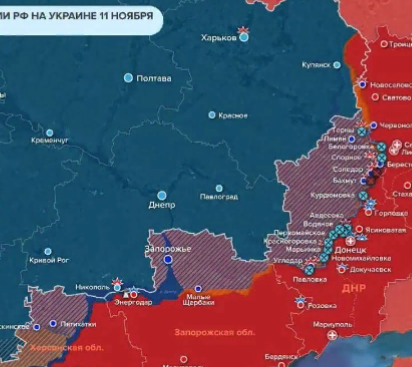 Карта украинского фронта.