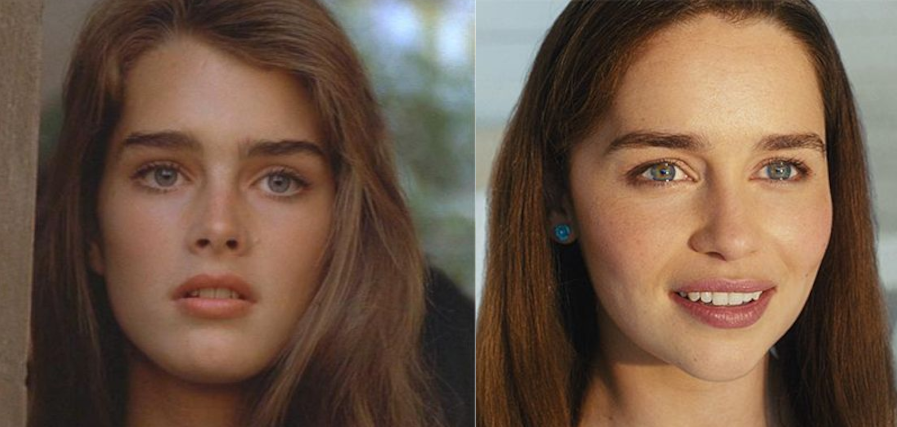 Сложновато из-за разницы во времени фото, по качеству фотки у Брук похуже, но более современные уже не так корректно брать, измененный цвет волос у Брук значительно