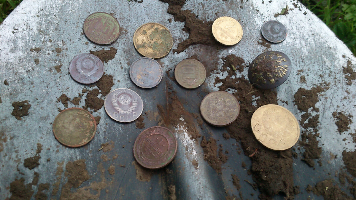 Только что помытые в пруду. Справа пуговица с двуглавым орлом.