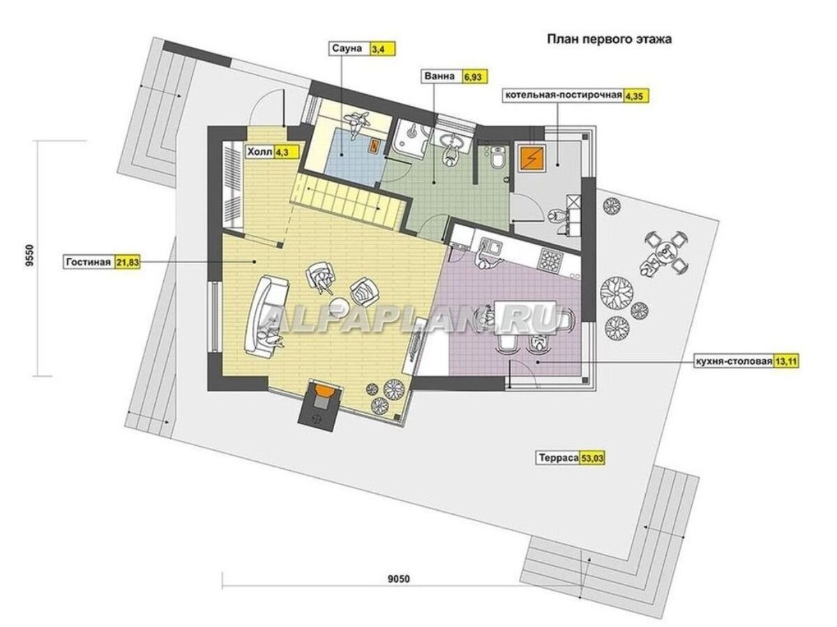 Планировка 1-го этажа дома К-108