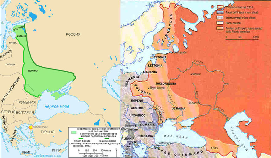 Границы россии после брестского мира карта