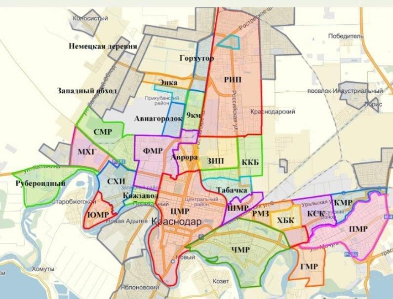 Карта районов Краснодара 