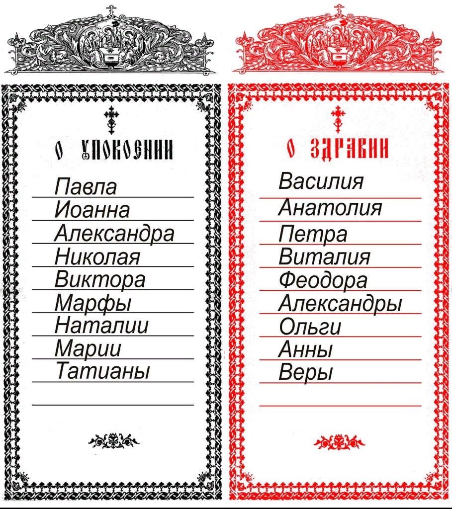 Как писать поминальные записки образец
