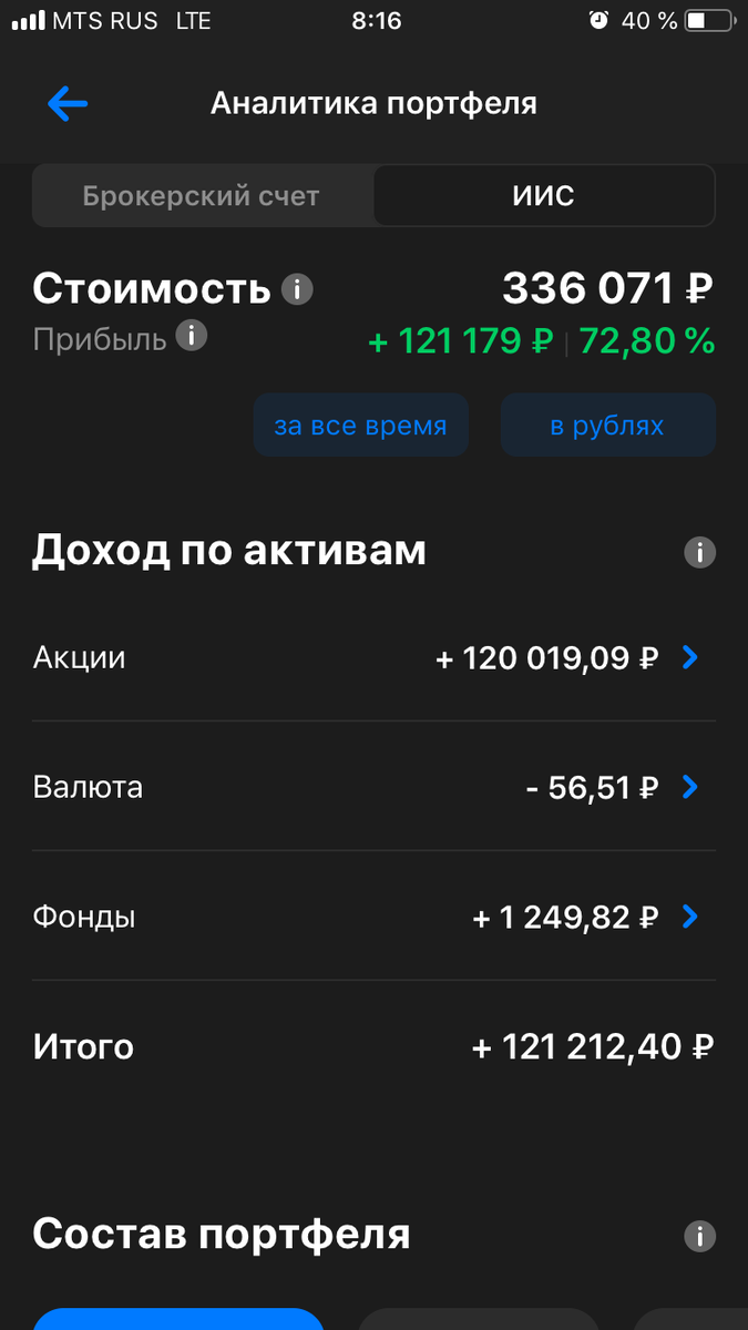 Аналитика портфеля ИИС