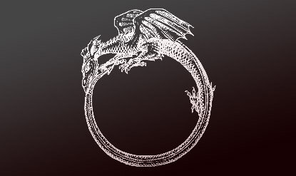 Уроборос-Свернувшийся в кольцо змей или ящерица, кусающий себя за хвост. Является одним из древнейших символов, известных человечеству, точное происхождение которого - исторический период и конкретную культуру - установить невозможно.