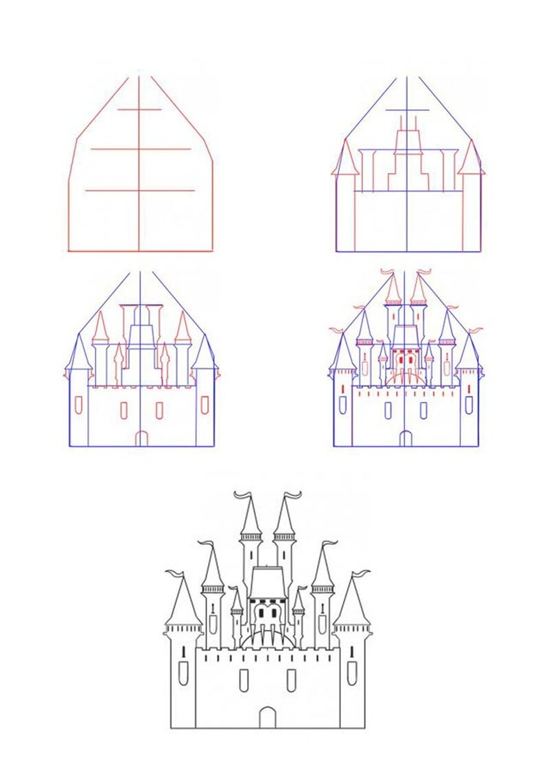 Как нарисовать замок поэтапно легко и красиво разными способами