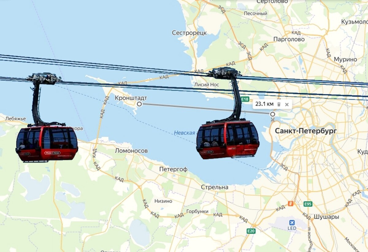 Карта Петербурга (Кронштадт - Крестовский остров = 23 км.)