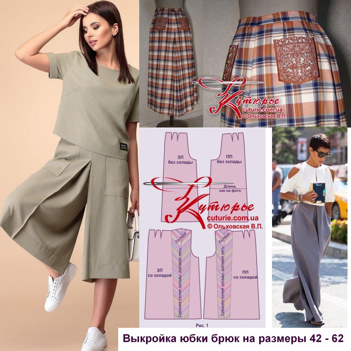Варианты юбки-брюк по выкройке и рисунок лекал