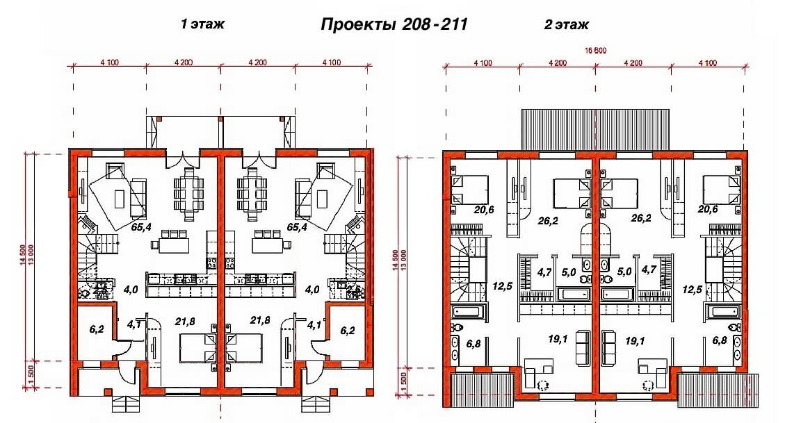 План таунхауса двухэтажного