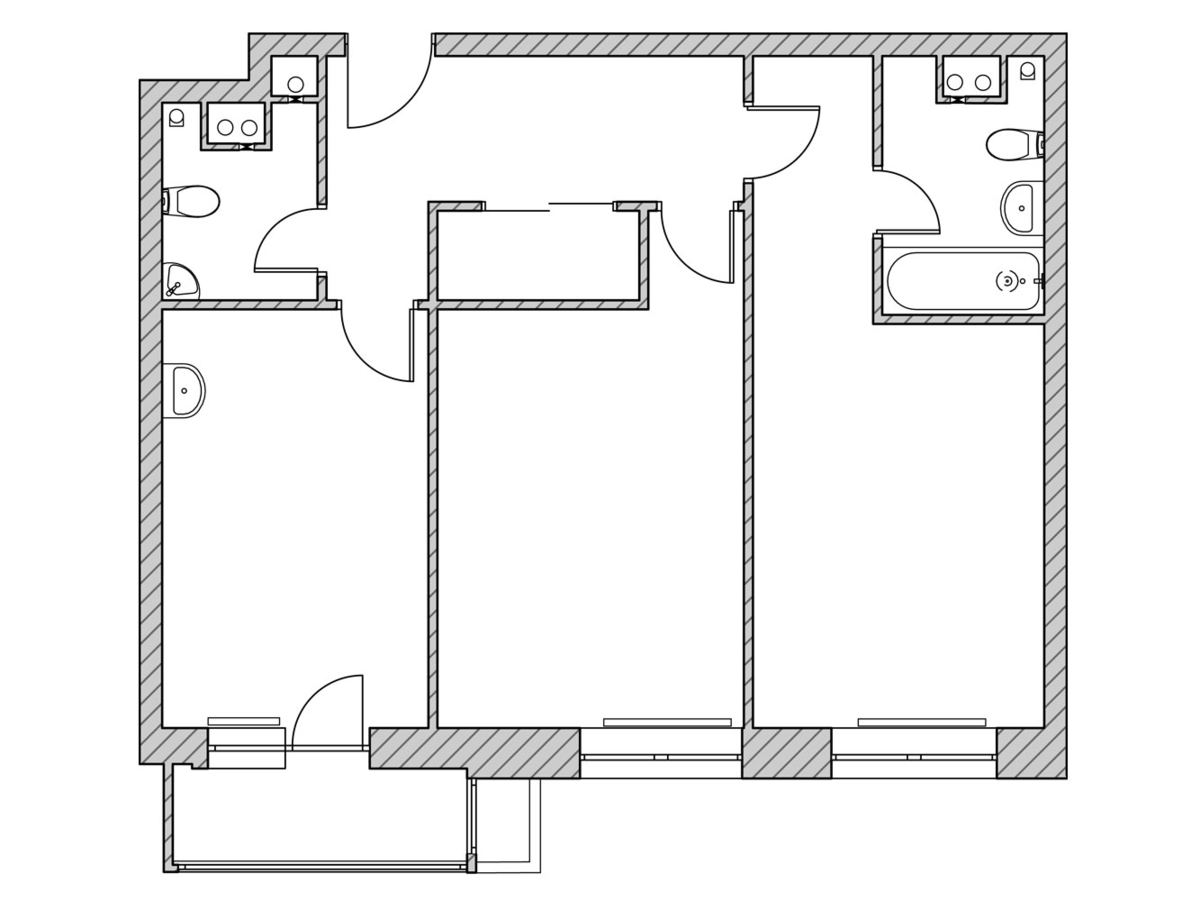 Планировка двухкомнатной квартиры 72 м² до изменений