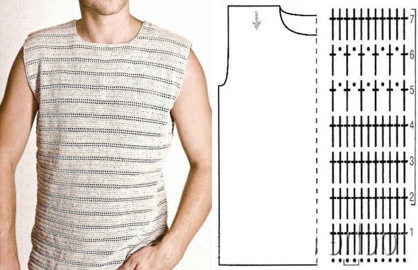 Ажурная мужская футболка спицами - Вязание - Страна Мам