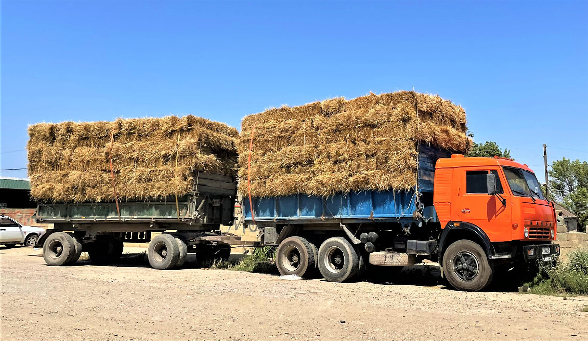 прессованные тюки сена на грузовике Камаз