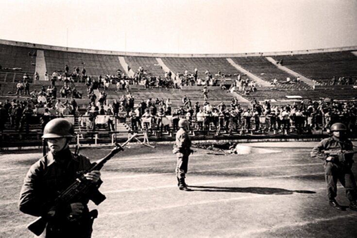 Стадион в Сантьяго, где должен был состояться ответный матч Чили - СССР, в дни военного переворота.