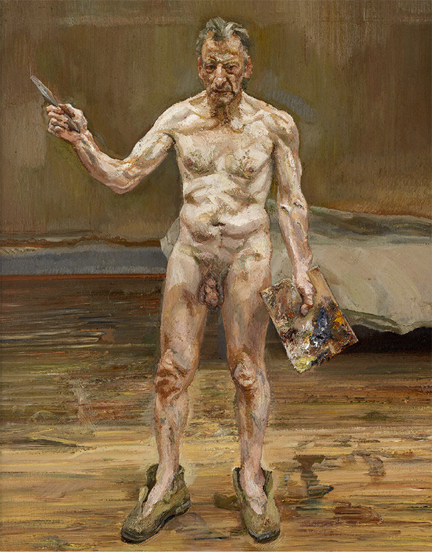 Художник за работой, отражение. 1993 
Холст, масло. 101,6 × 81,9. Предоставлено: Lucian Freud Archive