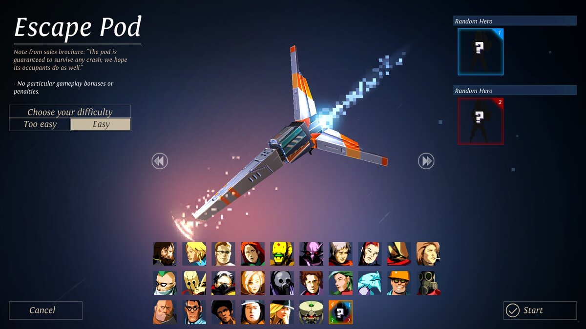 В игре дюжина различных спасательных капсул, каждая из которых задает начальные условия игры. Скажу честно, мне больше всех импонирует первая, "классическая" капсула. 