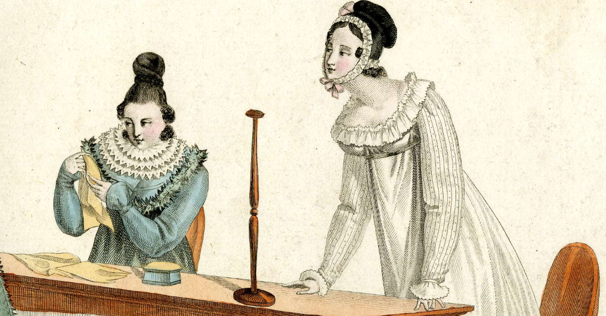 "Контраст, или Розовая шляпка", серия "Le bon Genre", 1815. (с) Из коллекции Британского музея. Деталь.