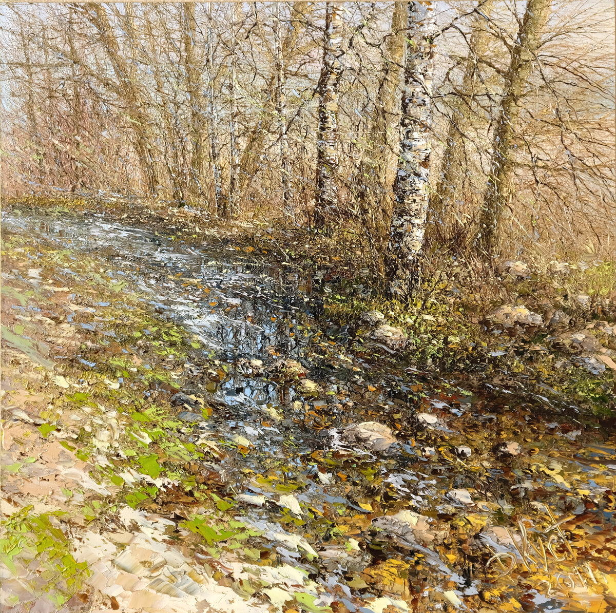 Дмитрий Кустанович. Весенний ручей, 100×100 см, 2011 
