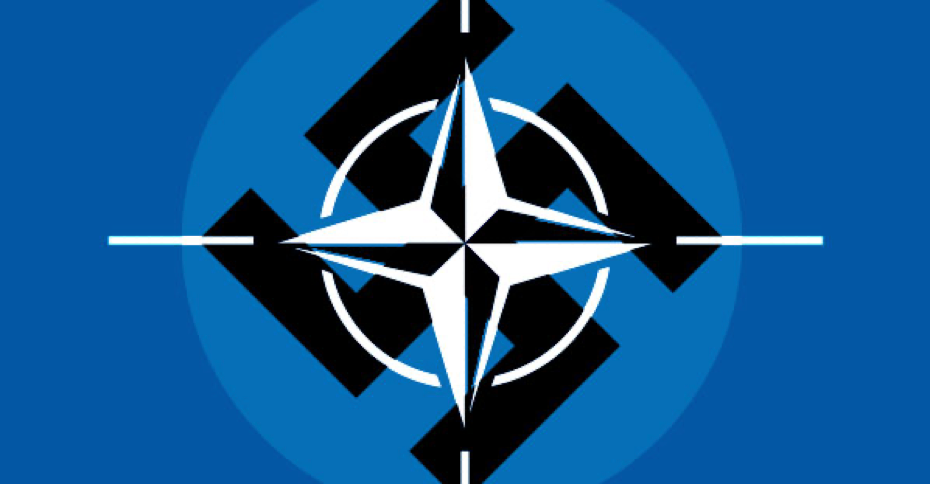 Нато пророчествами. Фашистский флаг НАТО. Флаг НАТО со свастикой. Эмблема блока НАТО.