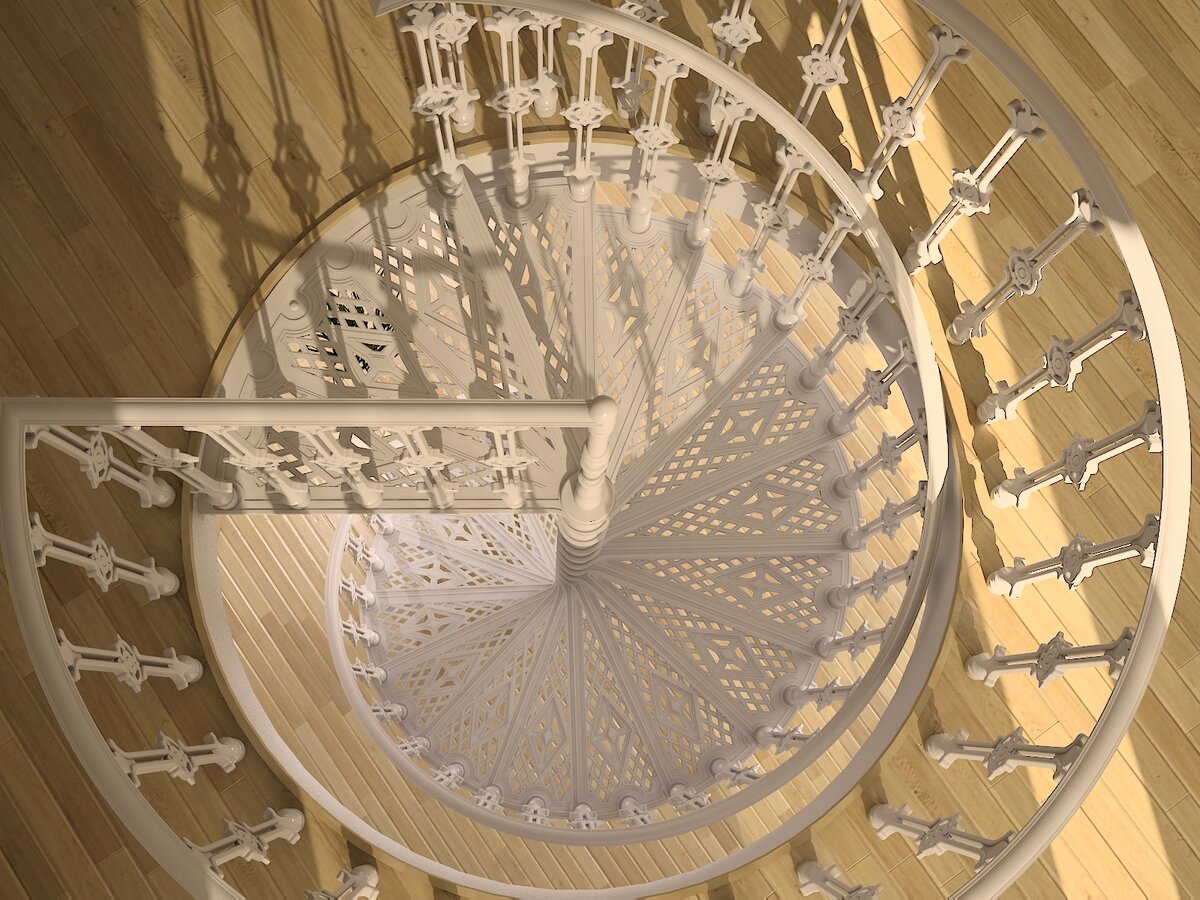 Эскизная проработка чугунной, винтовой лестницы. 