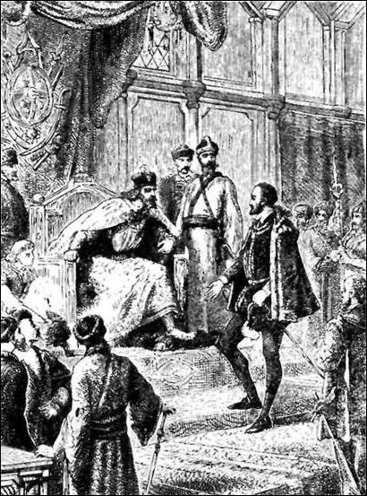 Приём Ченслера Иваном IV. Старая гравюра французского художника. По мне, так тут русские больше на поляков похожи. Да и князь староват.