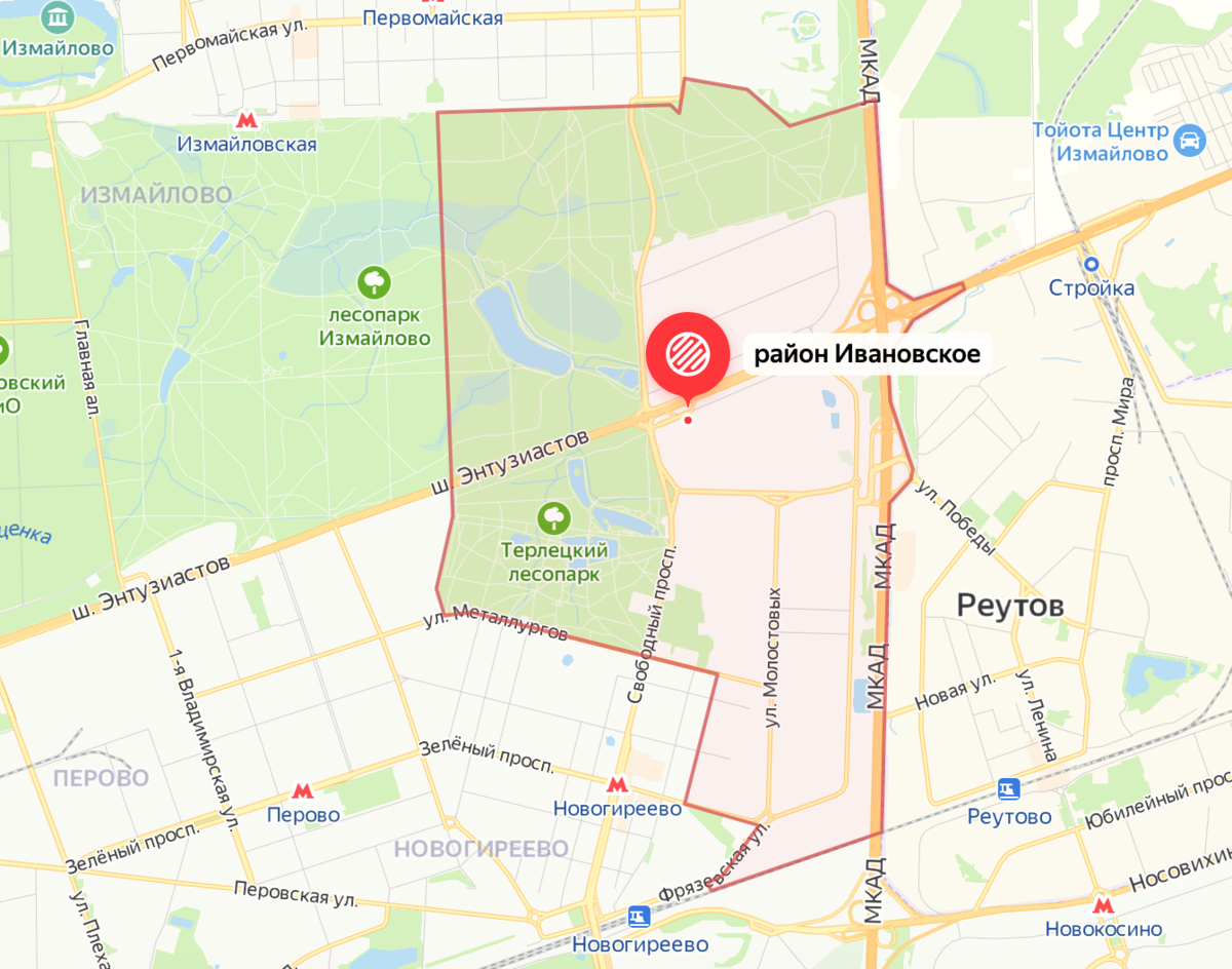Район Ивановское на современной карте Москвы. Яндекс.Карты.