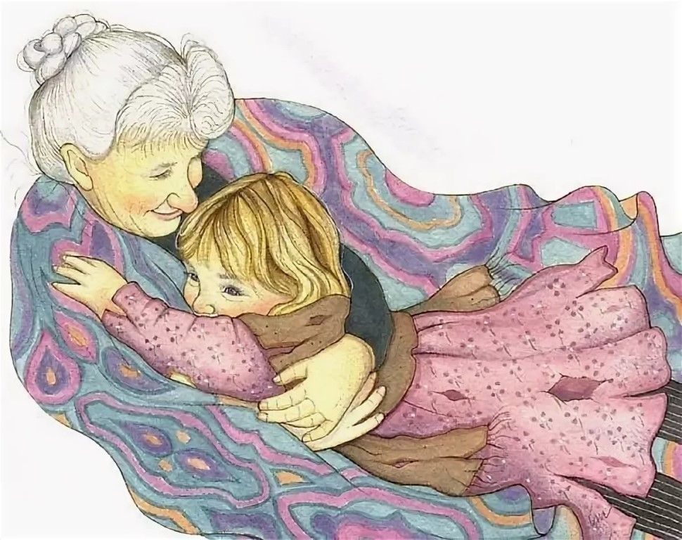 Бабушка по маминой линии. Девочка обнимает бабушку. Бабушка и внучка. Бабушка иллюстрация. Бабушка обнимает внуков.