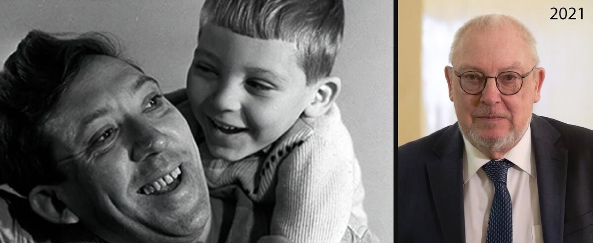 Слева Юрий Никулин с сыном. Справа фото Максима Никулина в 2021 году.