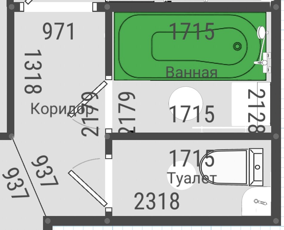 План раздельного санузла в "хрущевке"
