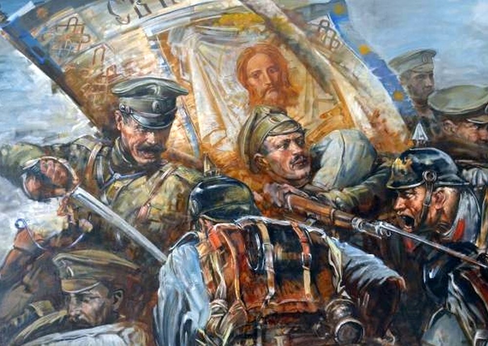 Это бой за другое знамя. Фрагмент картины А. Ромасюкова. "Бой за знамя 29-го пехотного Черниговского полка под Орлау". 2014 год. 