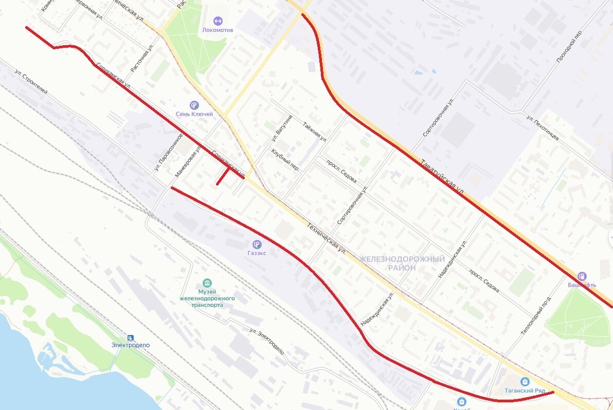 Таватуйская - Минометчиков - Соликамская - Крупской (Екатеринбург) © Яндекс